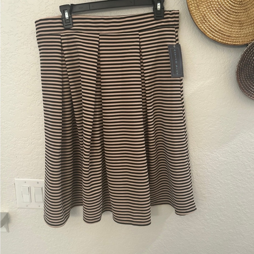 Ashley Blue Black and Tan Striped A-Line Skirt